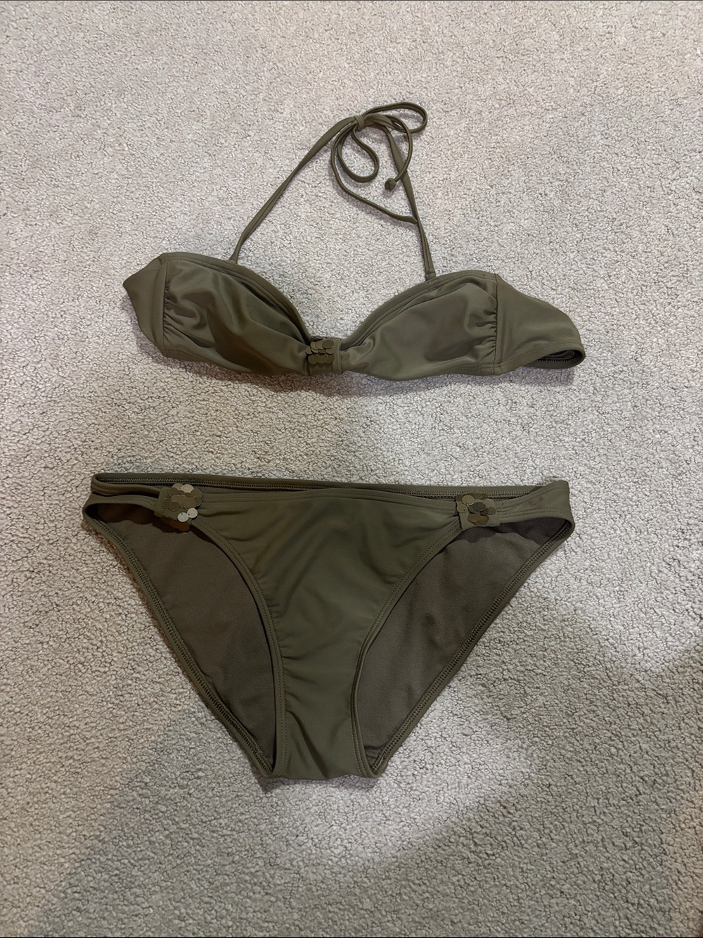 aerie Olive Bikini Two-Piece Halter Swim Set